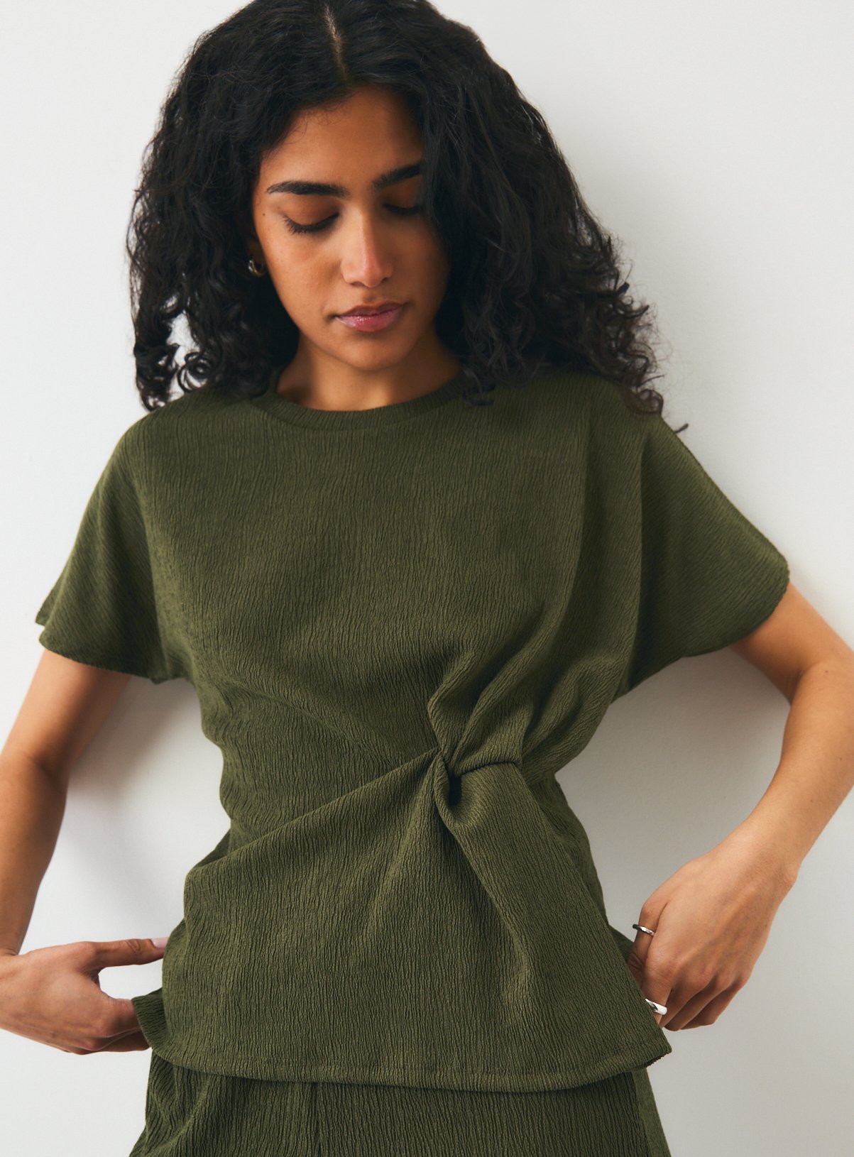 Khaki Side Tie Co-ord Top XL