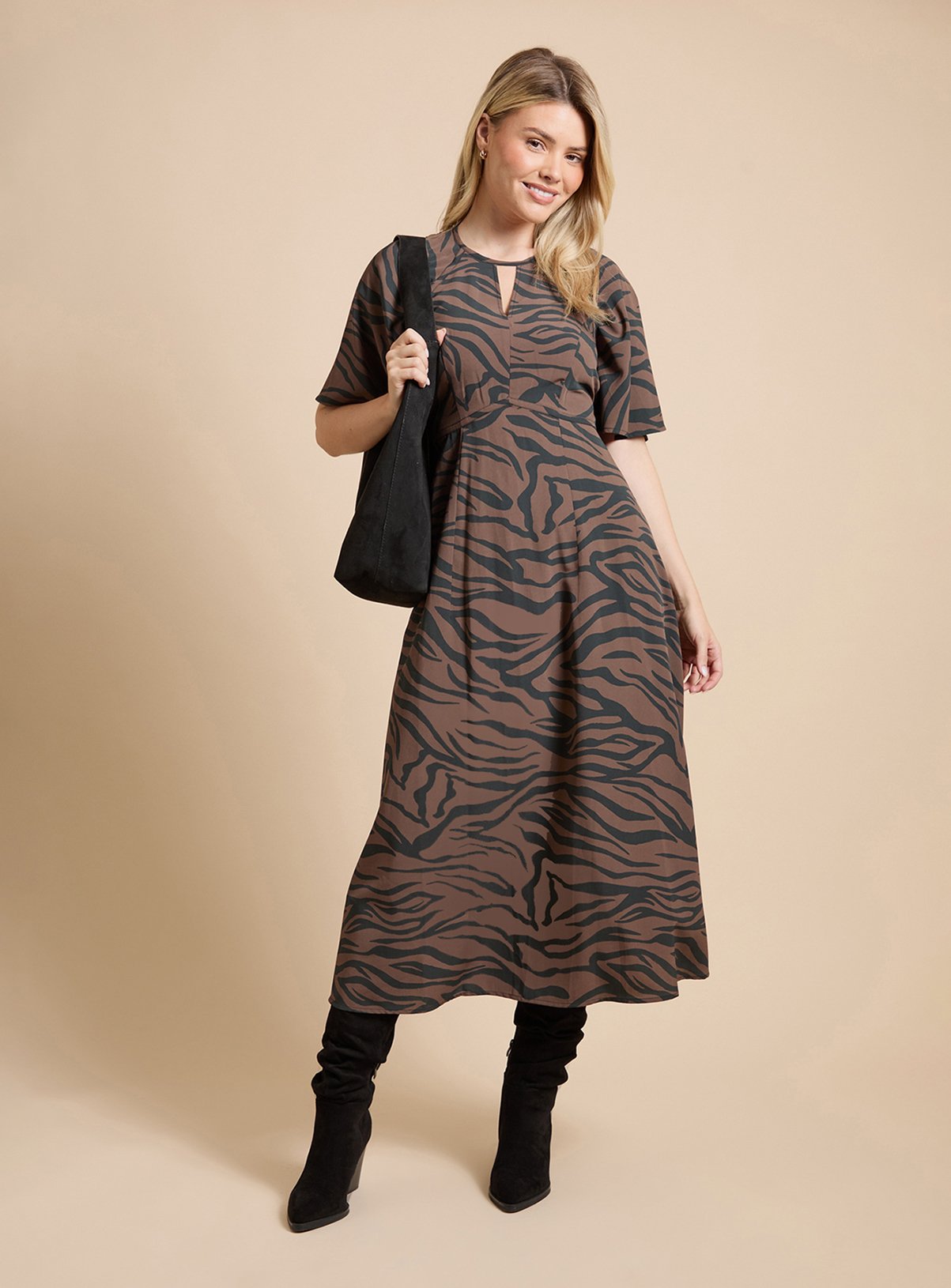 DOROTHY PERKINS Zebra Lace Insert Keyhole Angel Sleeve Midi Dress 