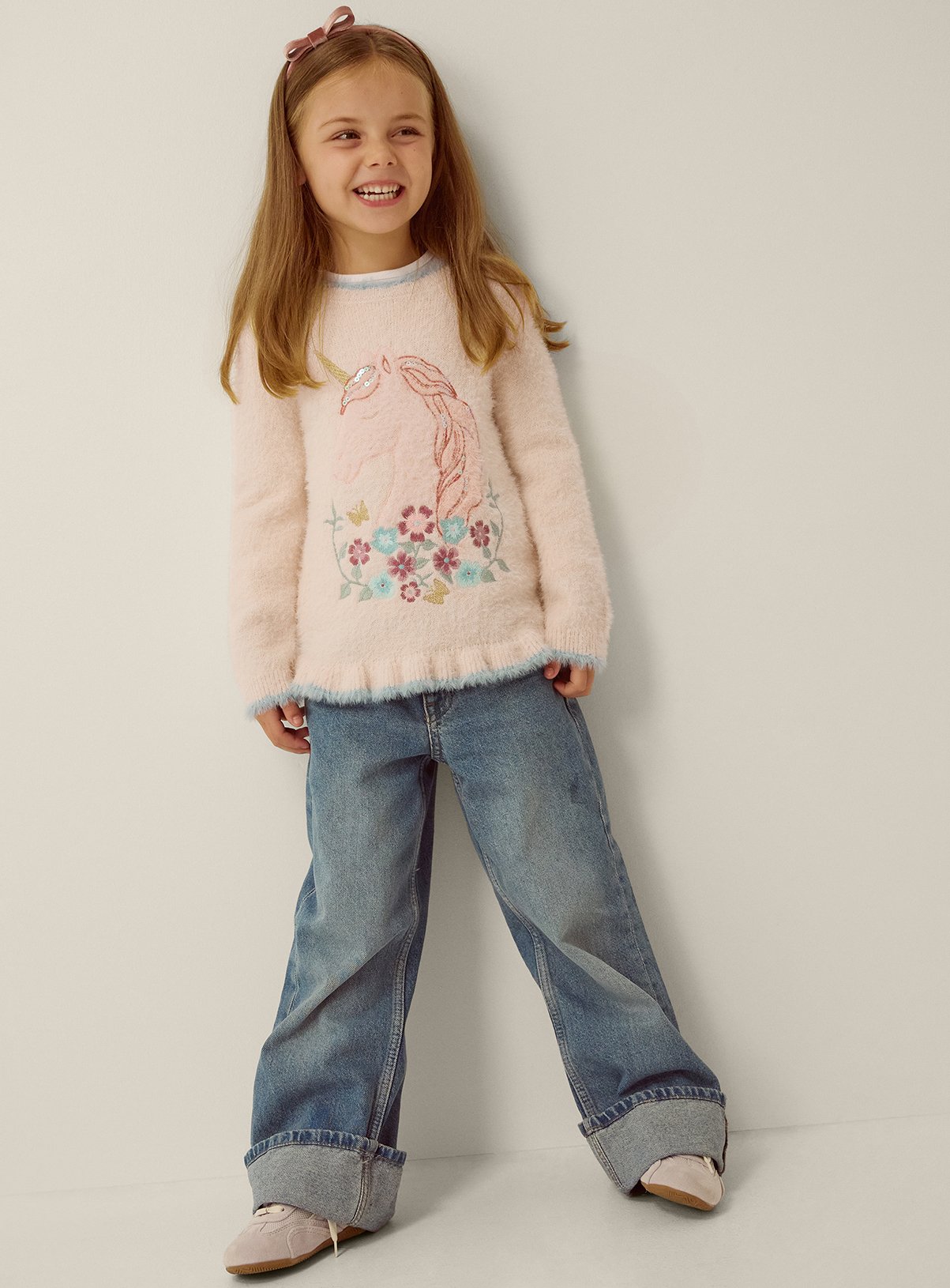 MONSOON Embellished Unicorn Fluffy Knit Jumper 