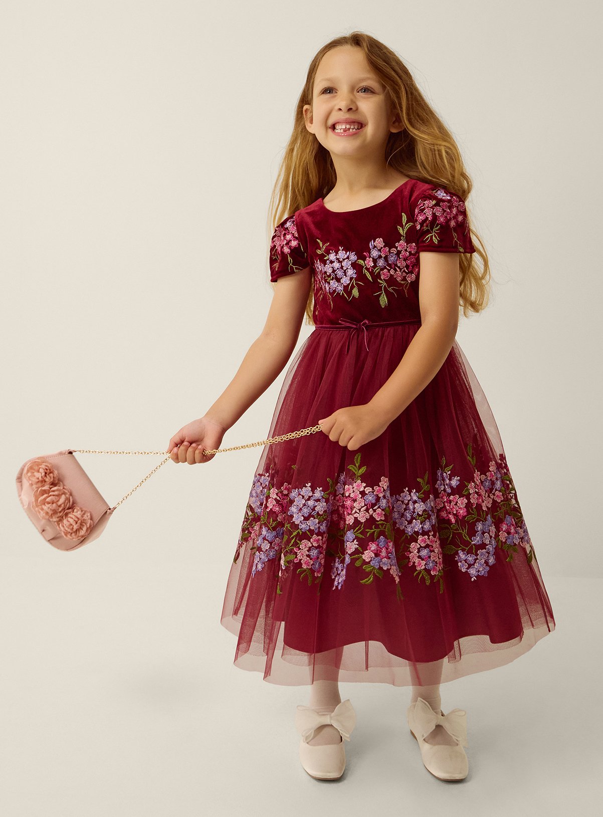 MONSOON Ruby Floral Embroidered Velvet Party Dress 10 years