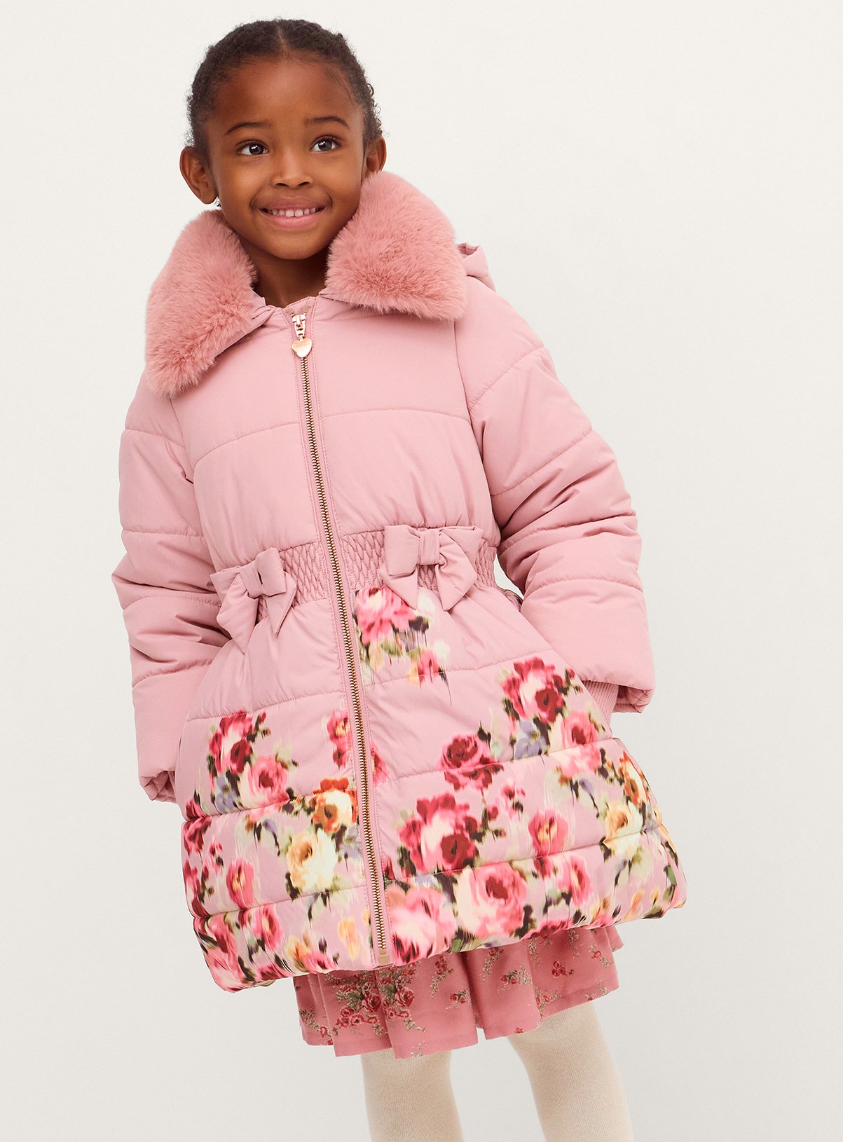 MONSOON Blurred Floral Print Puffer Coat 