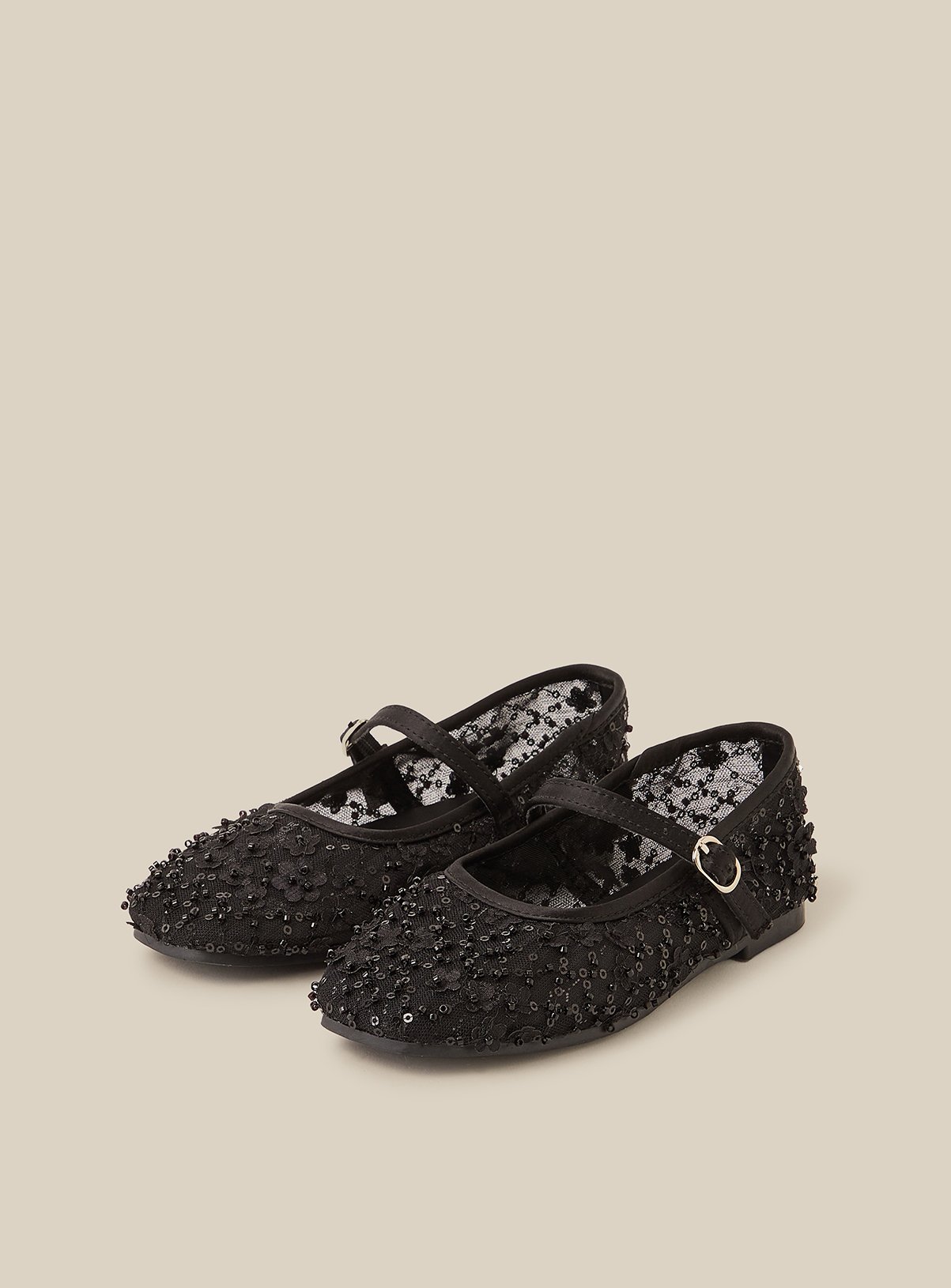 MONSOON Flower Sparkle Mesh Ballet Flats 