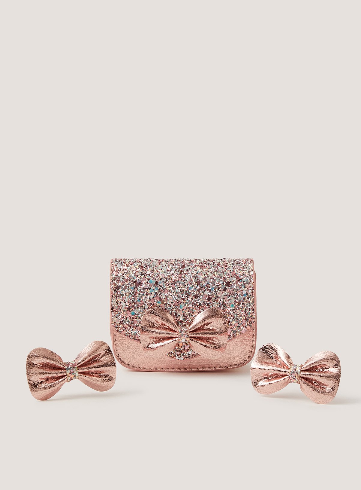 MONSOON Glitter Bow Bag and Hair Clips Set One Size