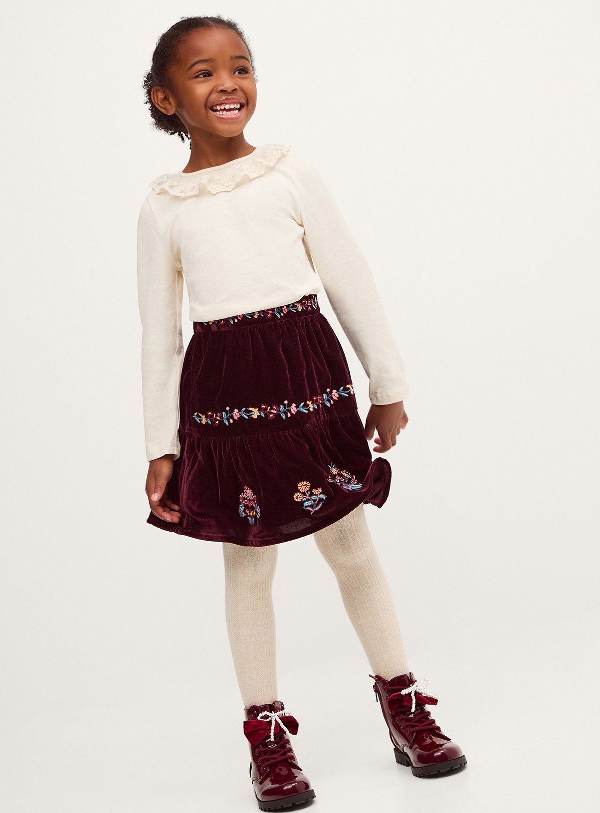 MONSOON Floral Embroidered Velour Skirt 