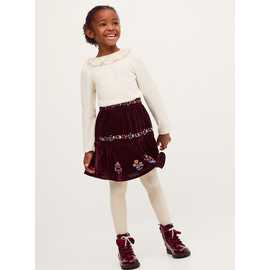 MONSOON Floral Embroidered Velour Skirt