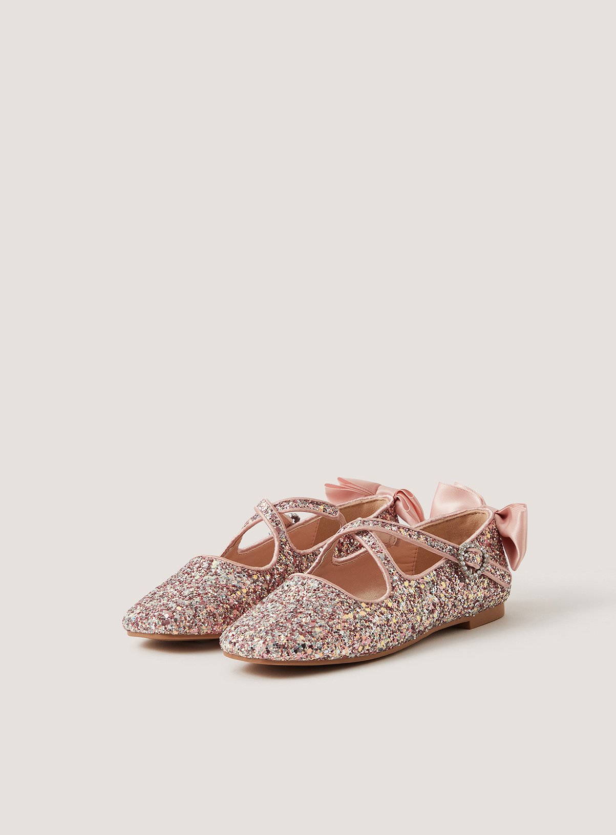 MONSOON Glitter Bow Mary Jane Ballet Flats 