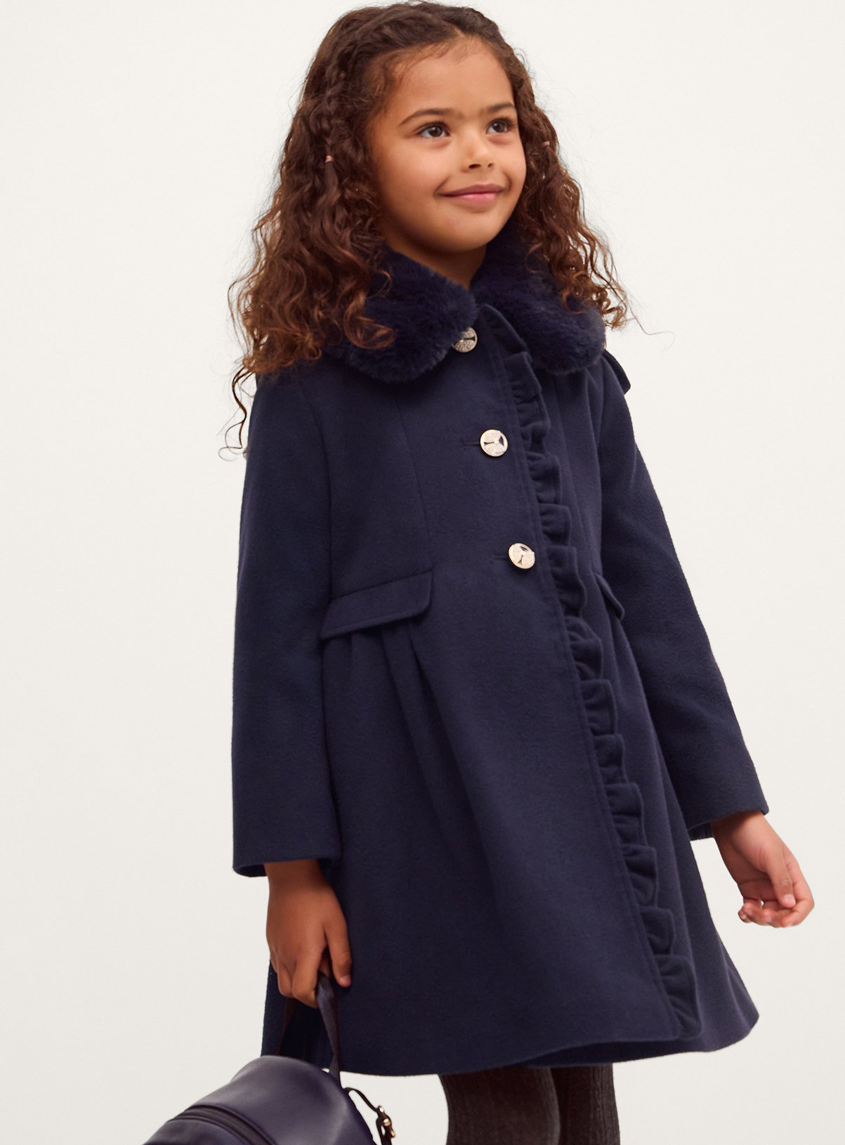 MONSOON Faux Fur Collar Frill Coat 