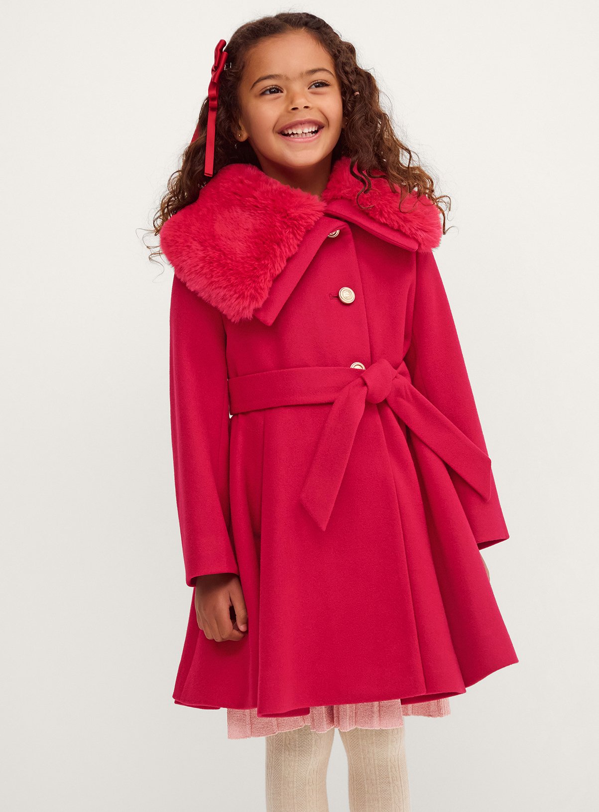 MONSOON Faux Fur Collar Belted Coat 
