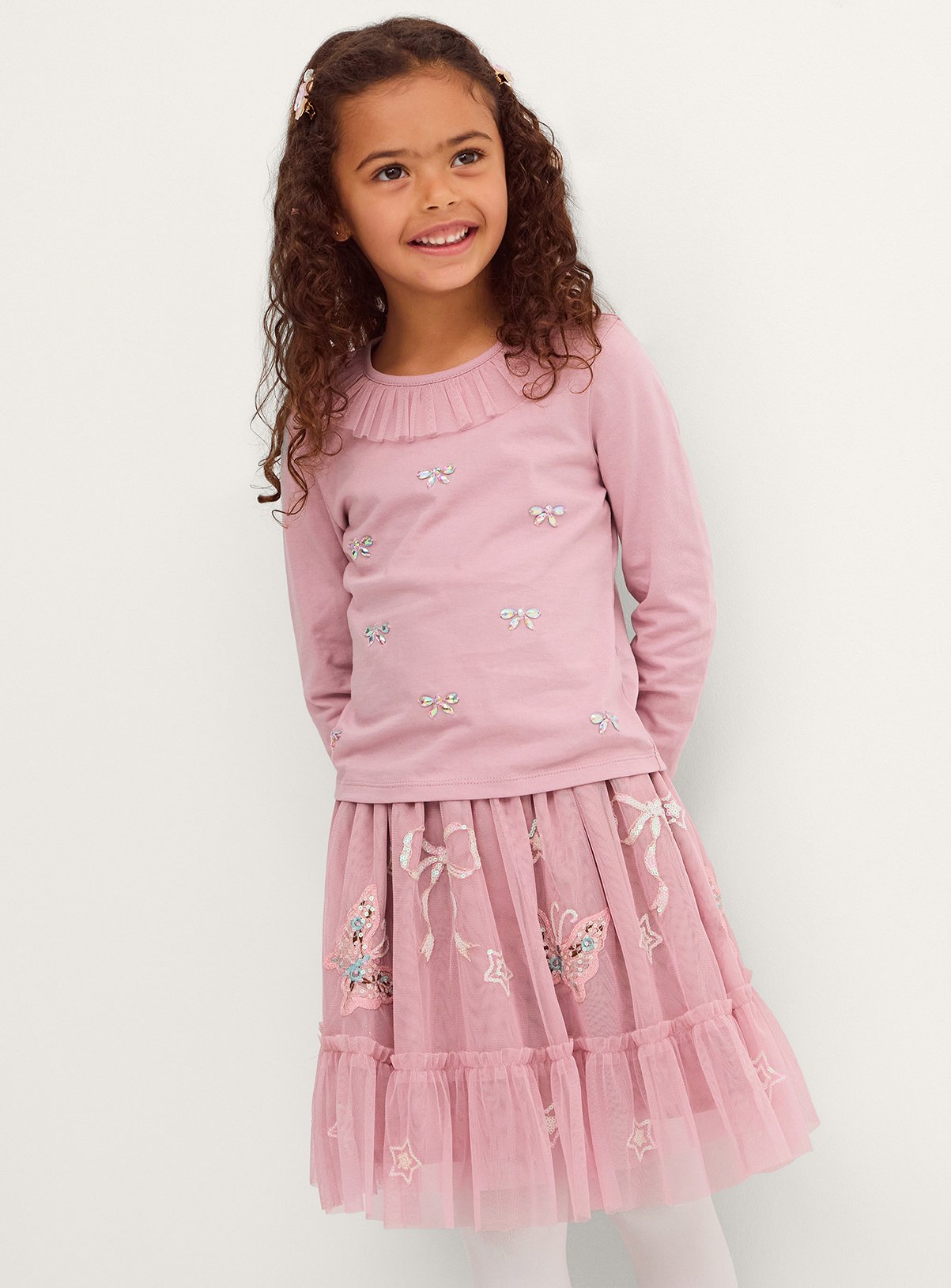 MONSOON Embellished Top and Mesh Skirt Set 