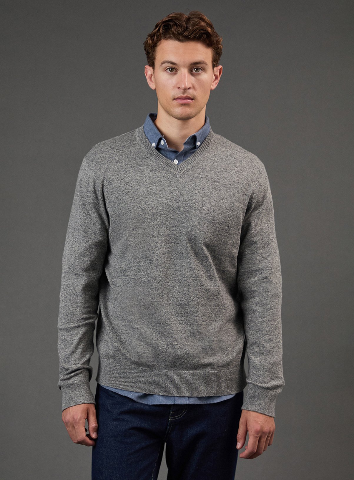 BURTON Light Grey Cotton Rich V Neck Jumper 