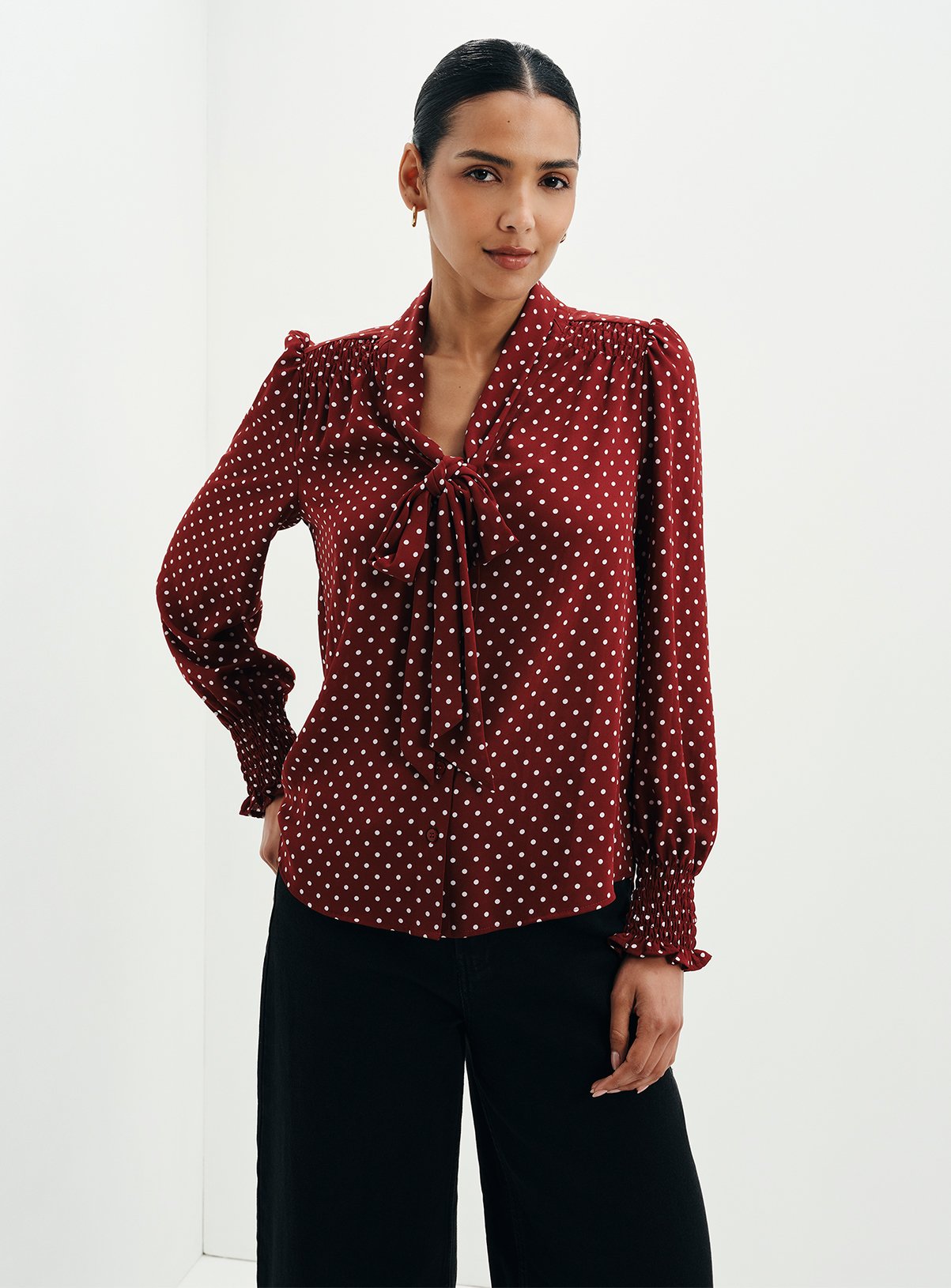 FINERY Mavis Polka Dot Print Pussybow Blouse 