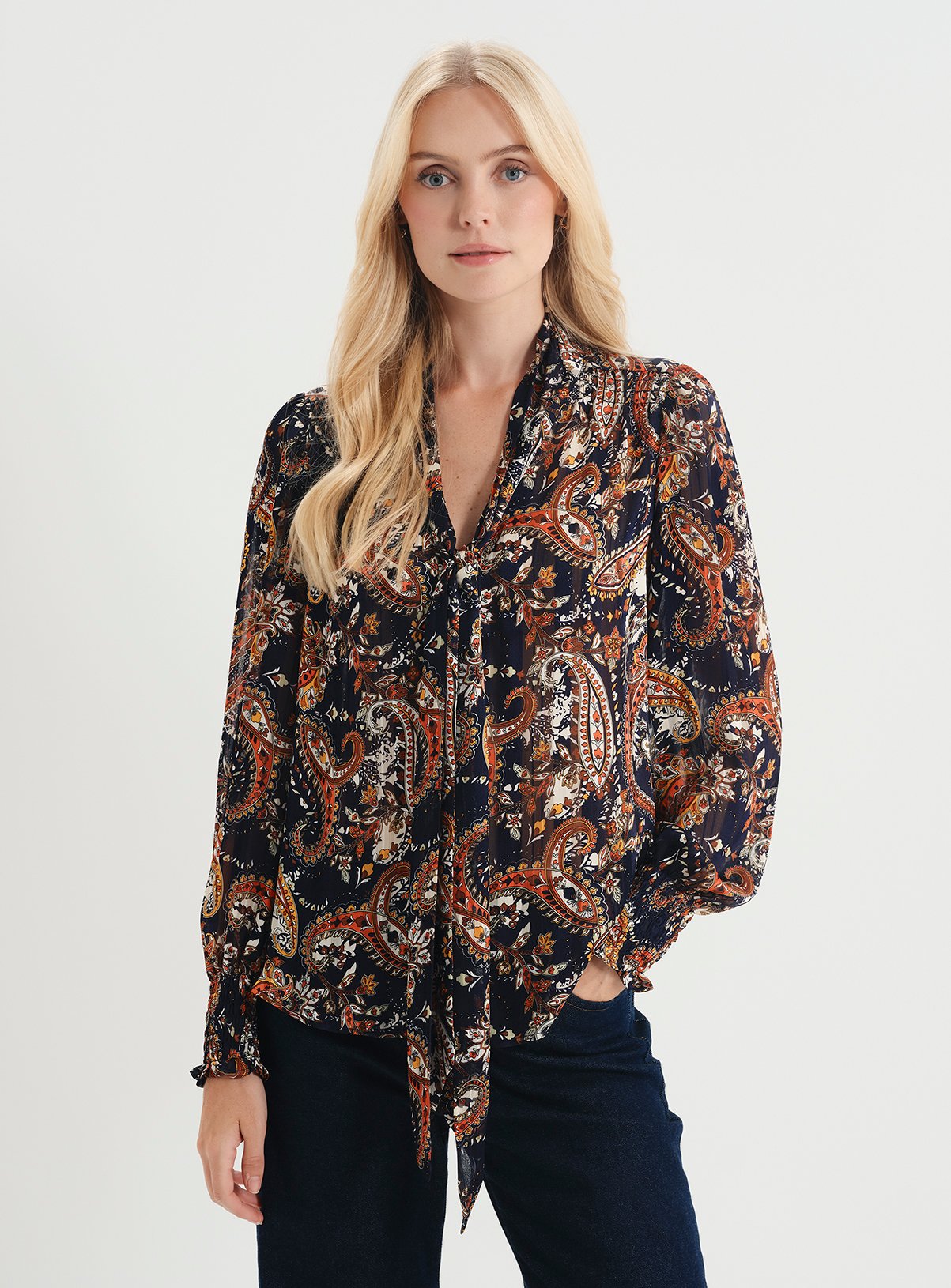 FINERY Mavis Satin Chiffon Pussybow Blouse 
