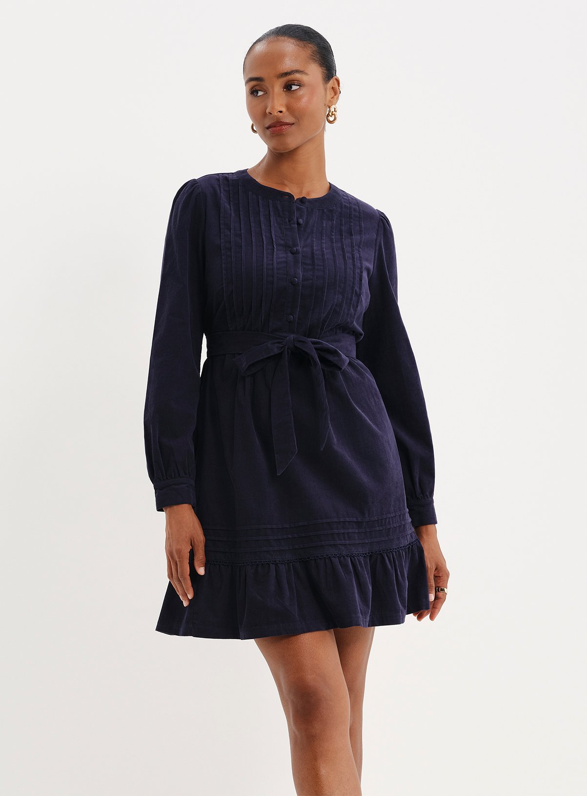 FINERY Marianne Corduroy Tie Waist Short Dress 