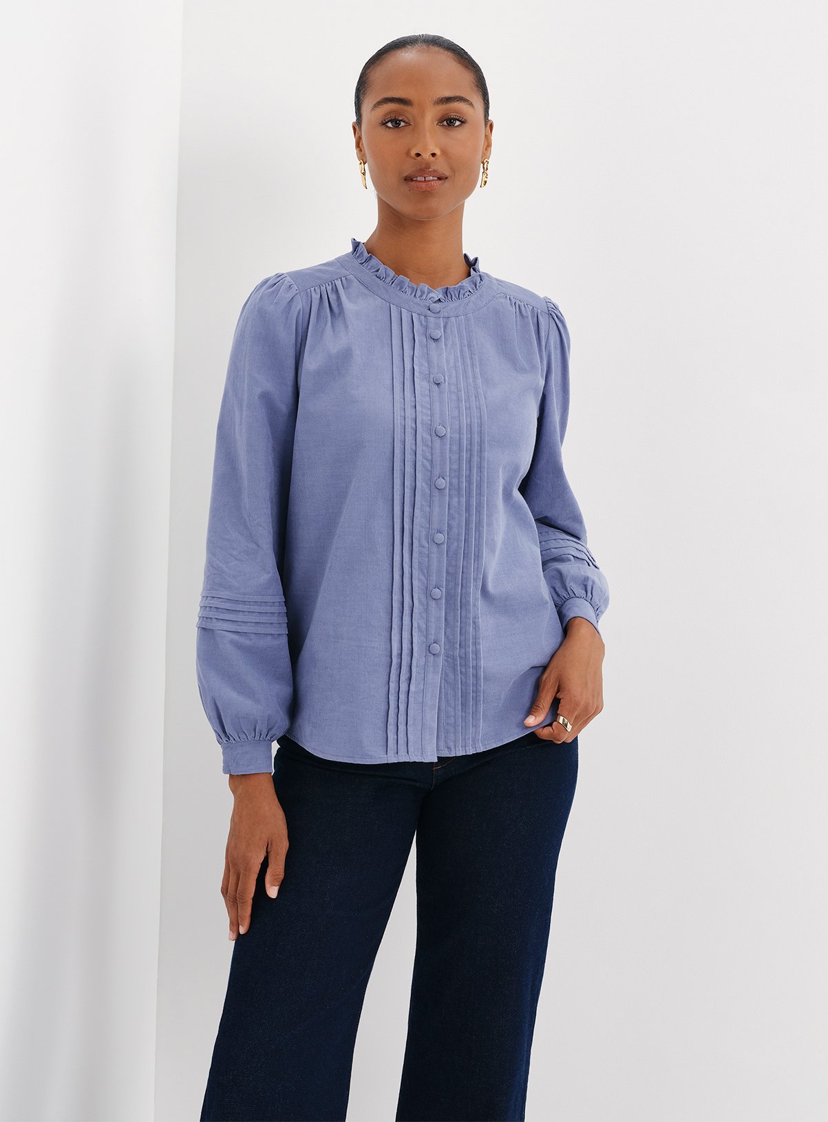 FINERY Lucy Corduroy Pintuck Long Sleeve Shirt 