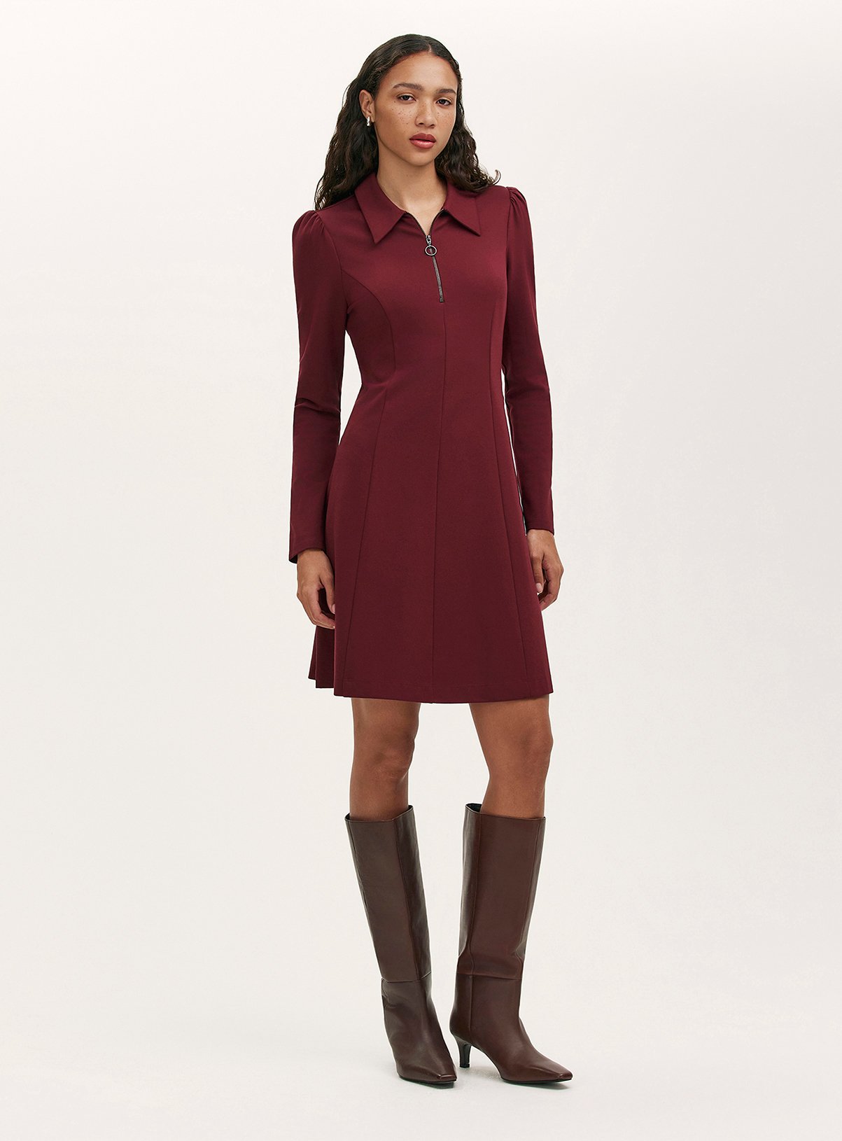 FINERY Lea Ponte Jersey Zip Front Short Dress 