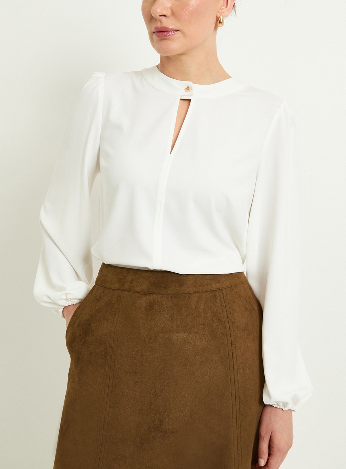 WALLIS Button Detail Keyhole Blouse 