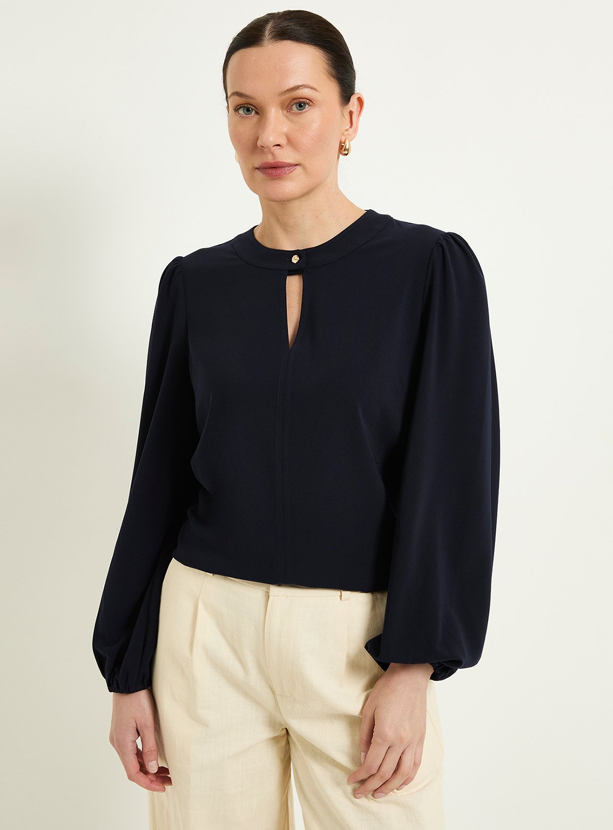 WALLIS Button Detail Keyhole Blouse 