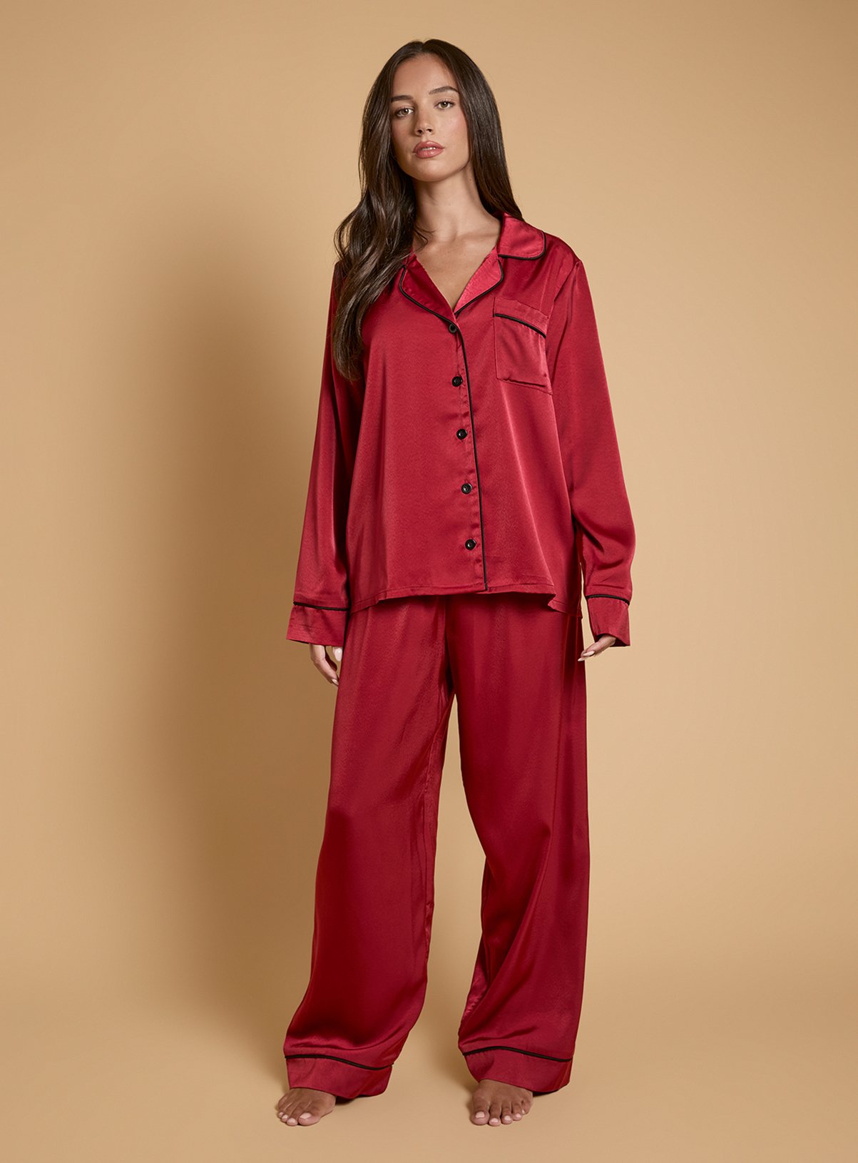 OASIS Satin Contrast Binding Nightwear Set 