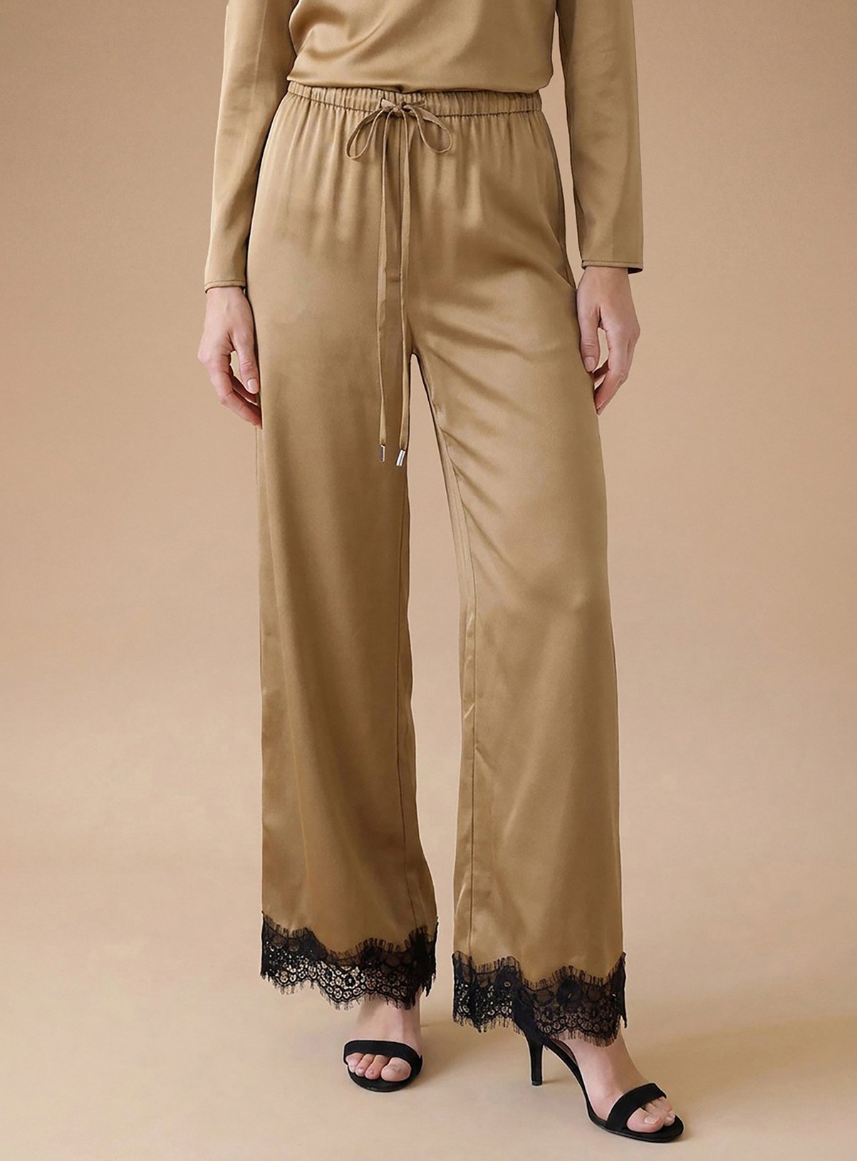 OASIS Lace Cuff Satin Back Crepe Wide Leg Trouser 
