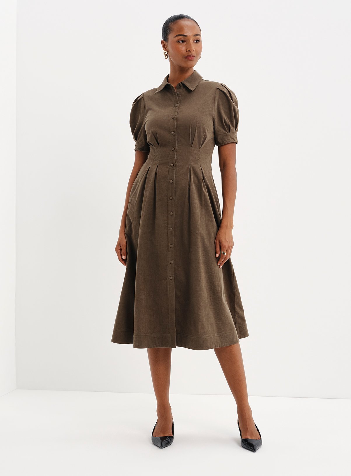 FINERY Anika Corduroy Midi Shirt Dress 