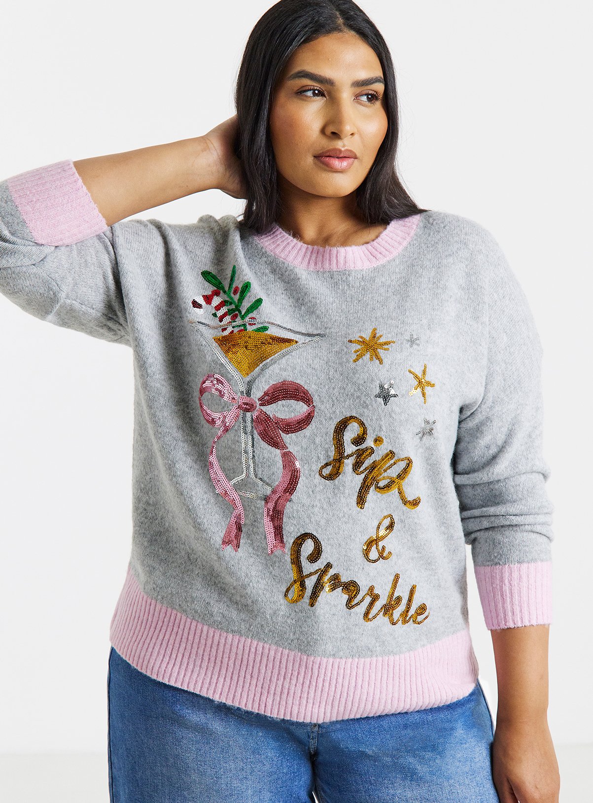 SIMPLY BE Sip And Sparkle Christmas Jumper 