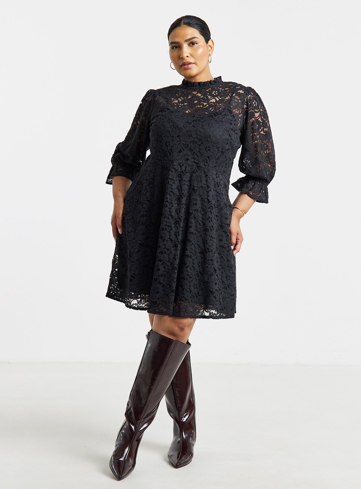 SIMPLY BE Black Lace Skater Dress 