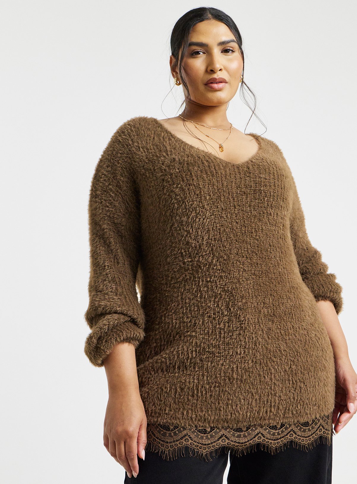 SIMPLY BE Fluffy Lace V Neck Tunic 