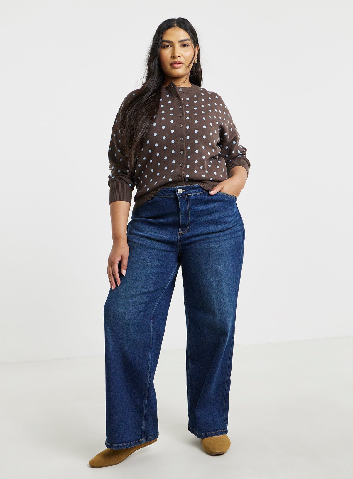 SIMPLY BE Polka Dot Button Cardigan 