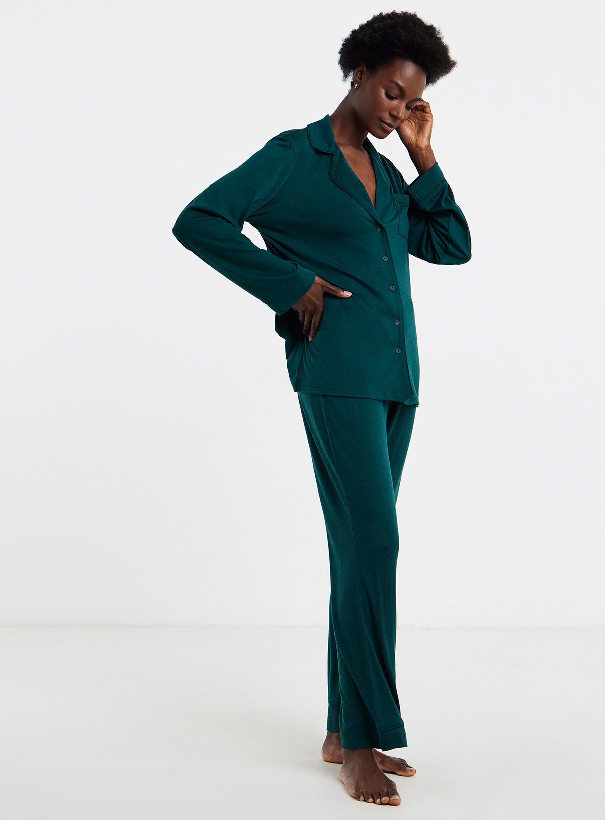 SIMPLY BE Viscose Blend Revere Pyjama Set 