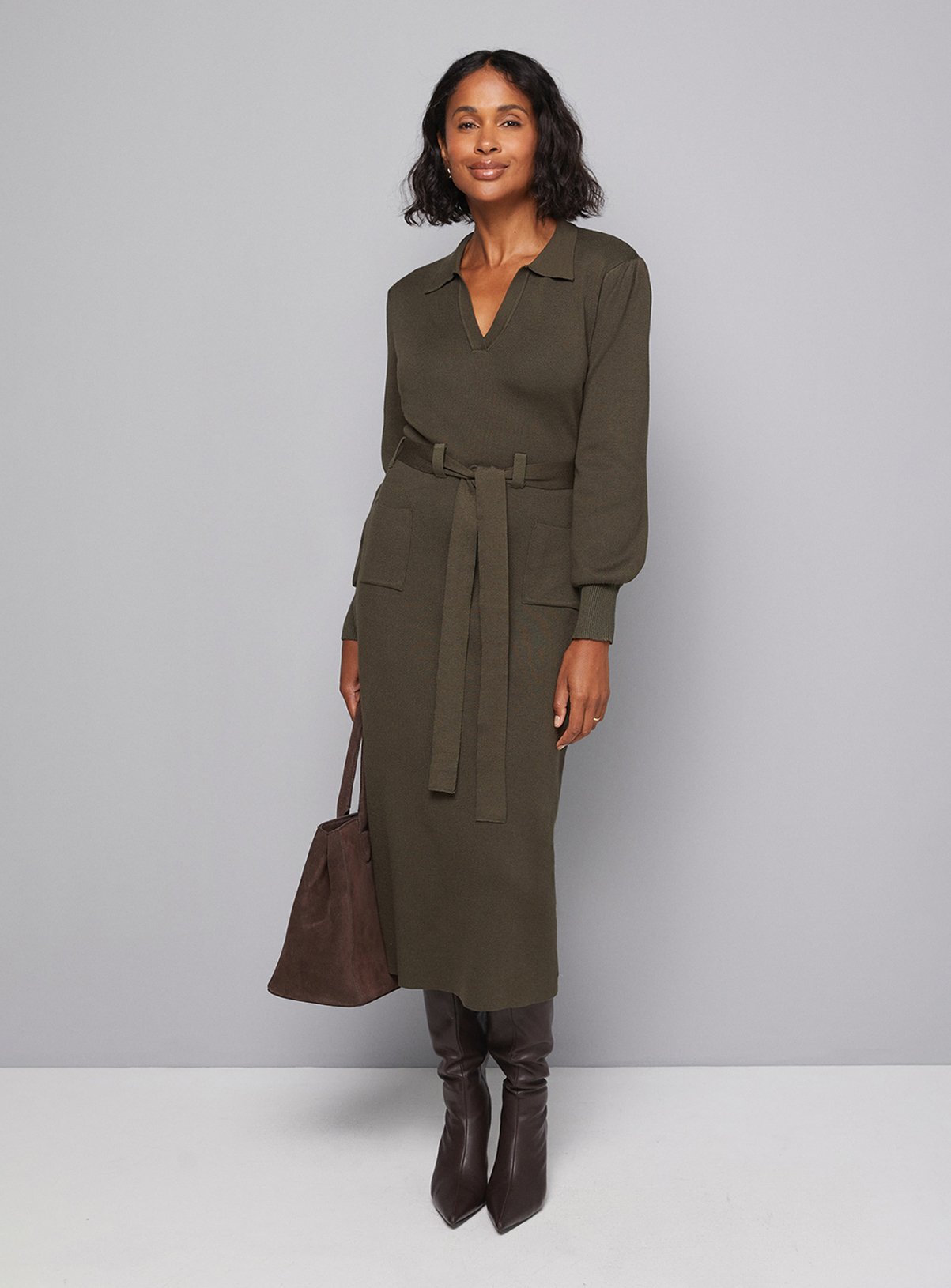 WALLIS Collared Belted Midi Dress XL