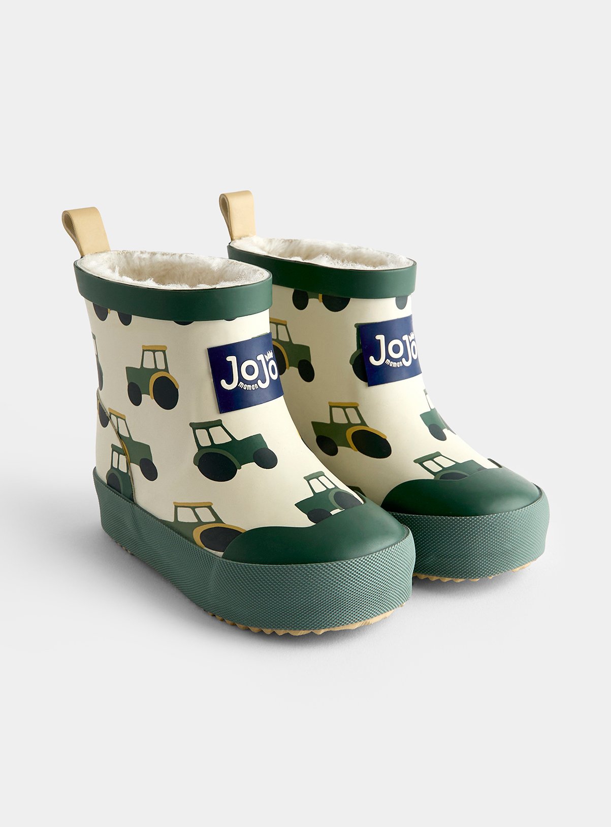 JOJO MAMAN BÉBÉ Short Cosy Lined Tractor Wellies Khaki Green 