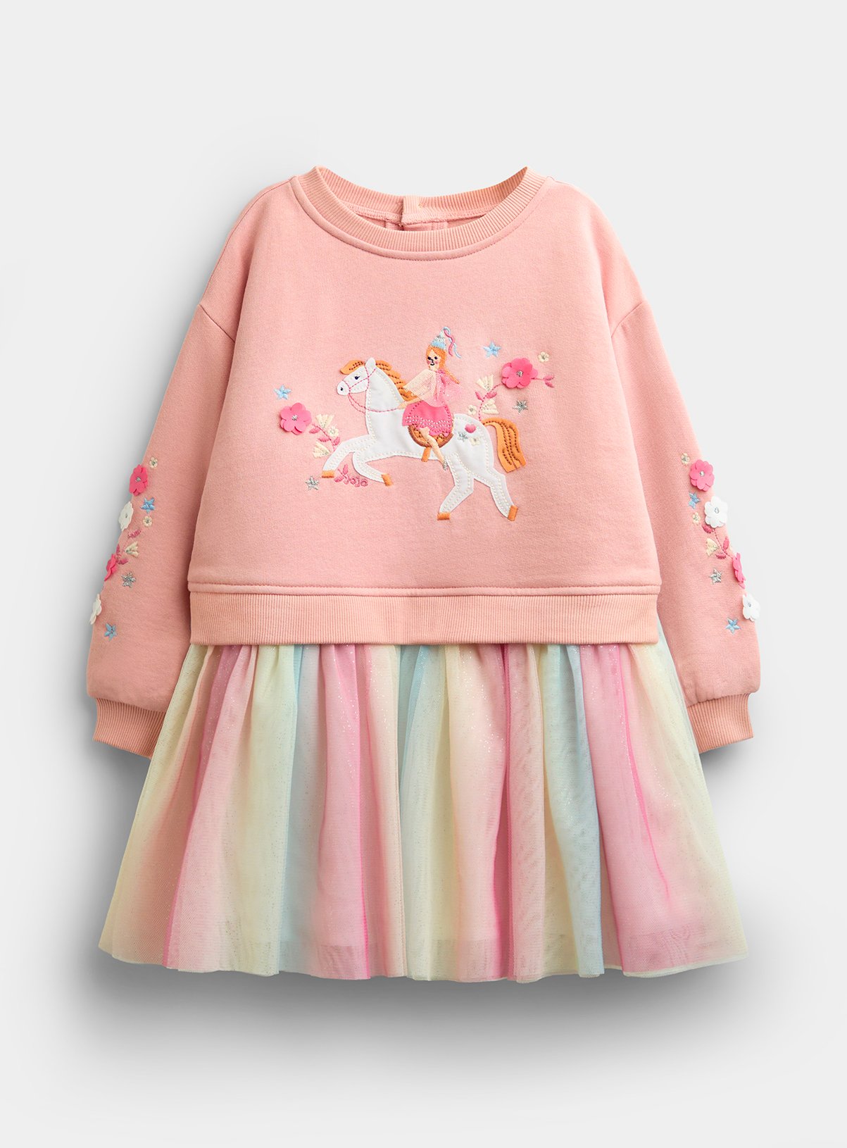 JOJO MAMAN BÉBÉ Unicorn Applique Tulle Combo Dress Light Pink 
