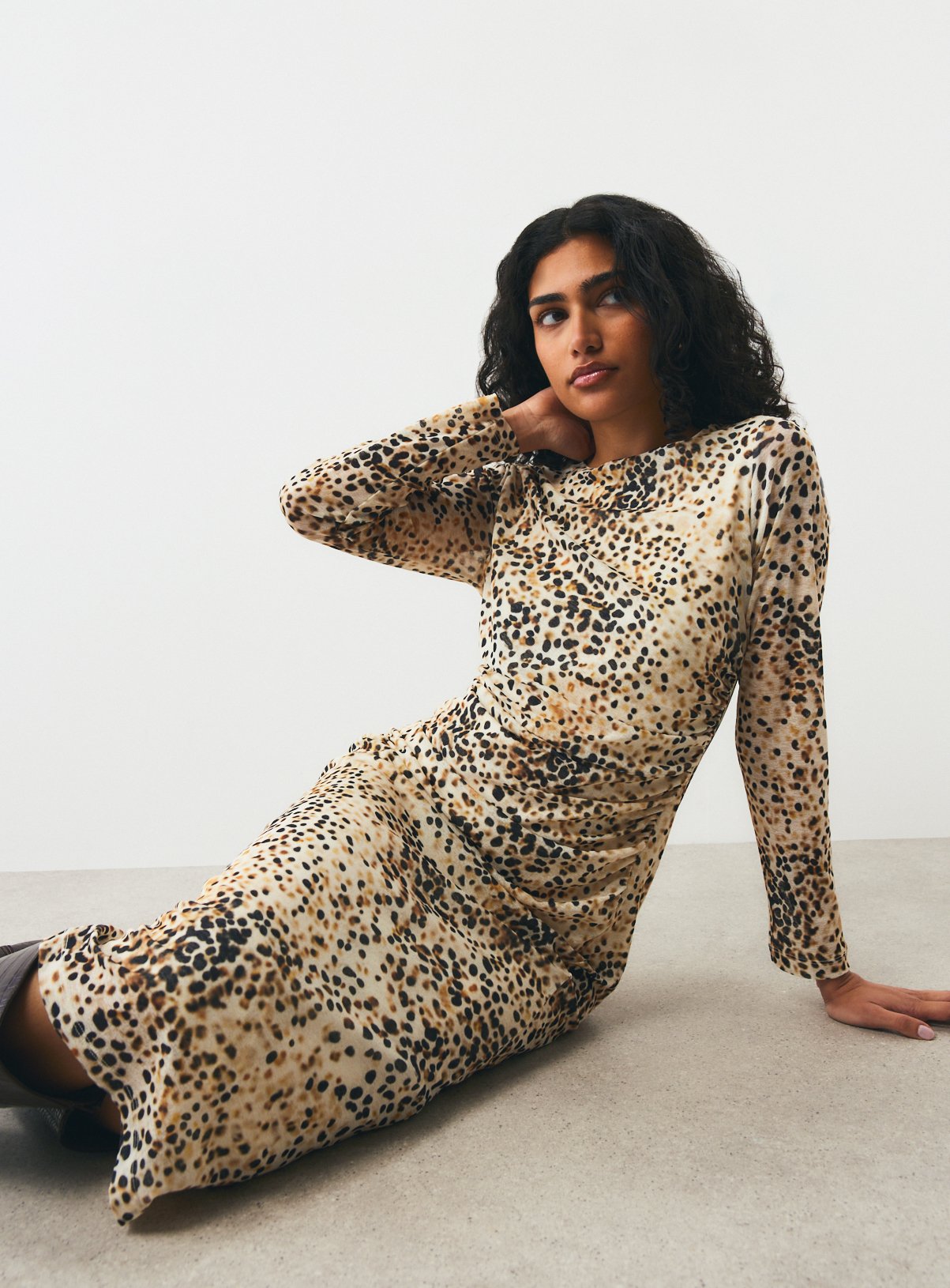 Abstract Print Mesh Midaxi Dress 