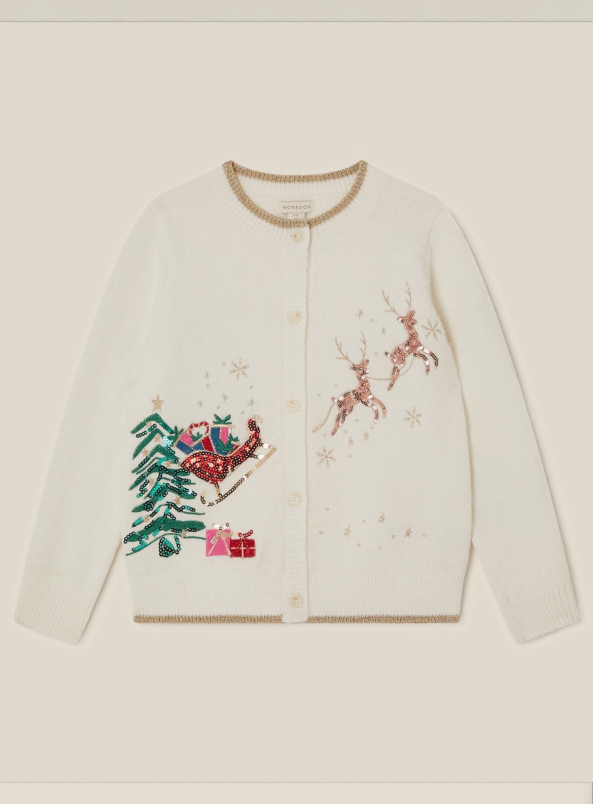 MONSOON Sequin Christmas Scene Cardigan 