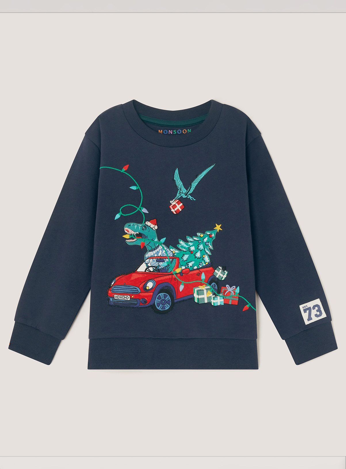 MONSOON Dinosaur Print Christmas Jumper 