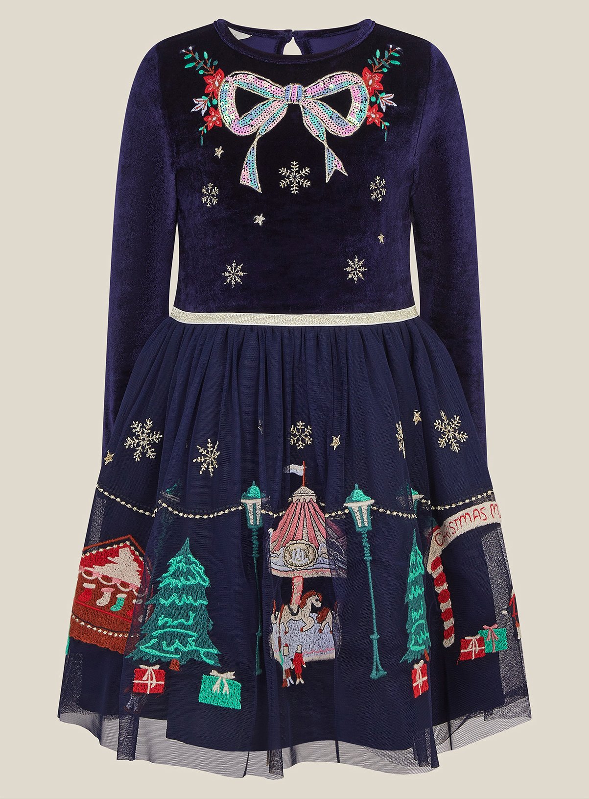 MONSOON Christmas Market Scene Velvet Disco Dress 