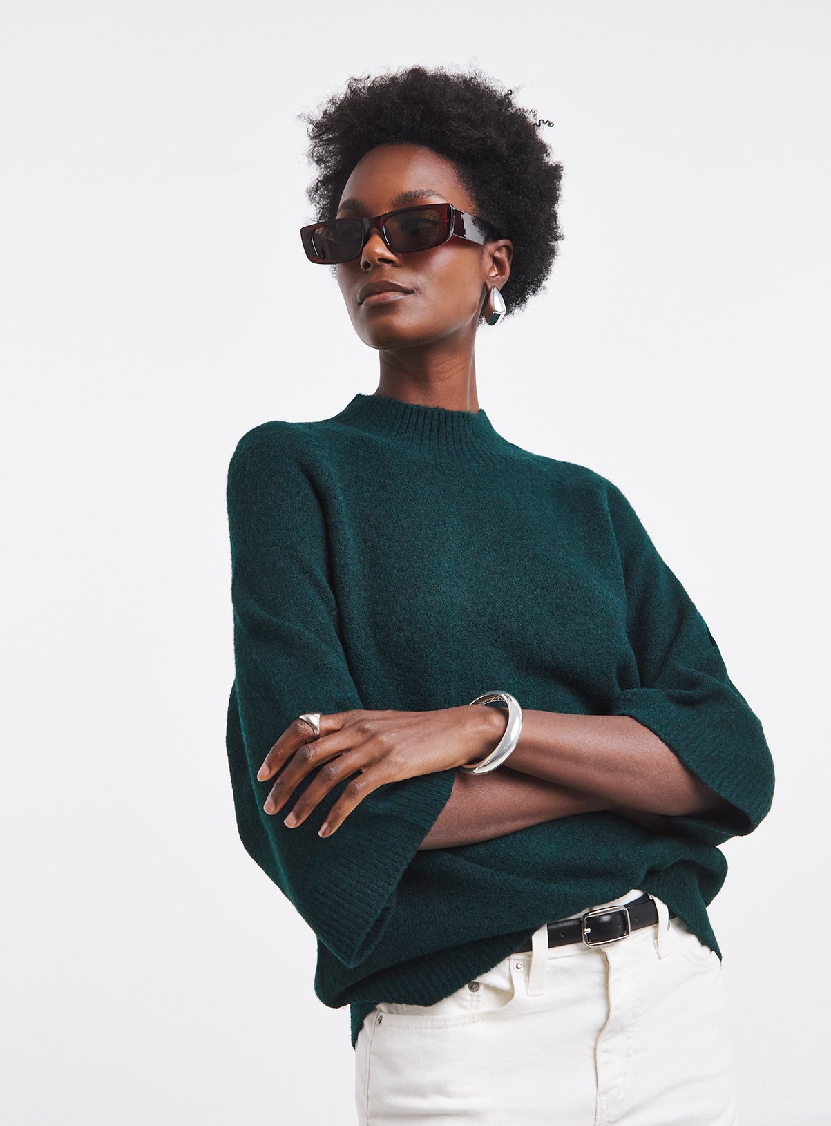 JD WILLIAMS Sponge Funnel Neck Batwing Jumper Green 