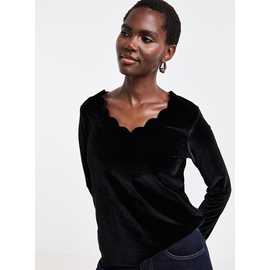 JD WILLIAMS Long Sleeve Scallop Velvet Top