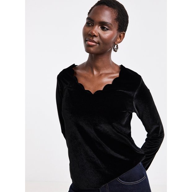 Buy JD WILLIAMS Long Sleeve Scallop Velvet Top 20 | Tops | Argos