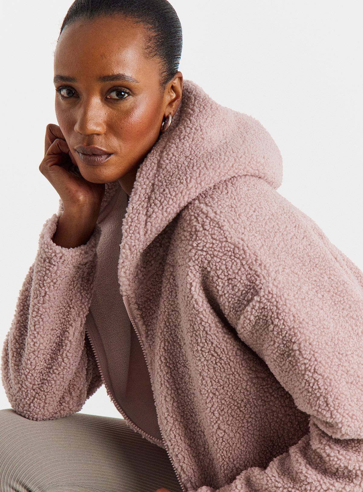 JD WILLIAMS Borg Longline Zip Through Pink 