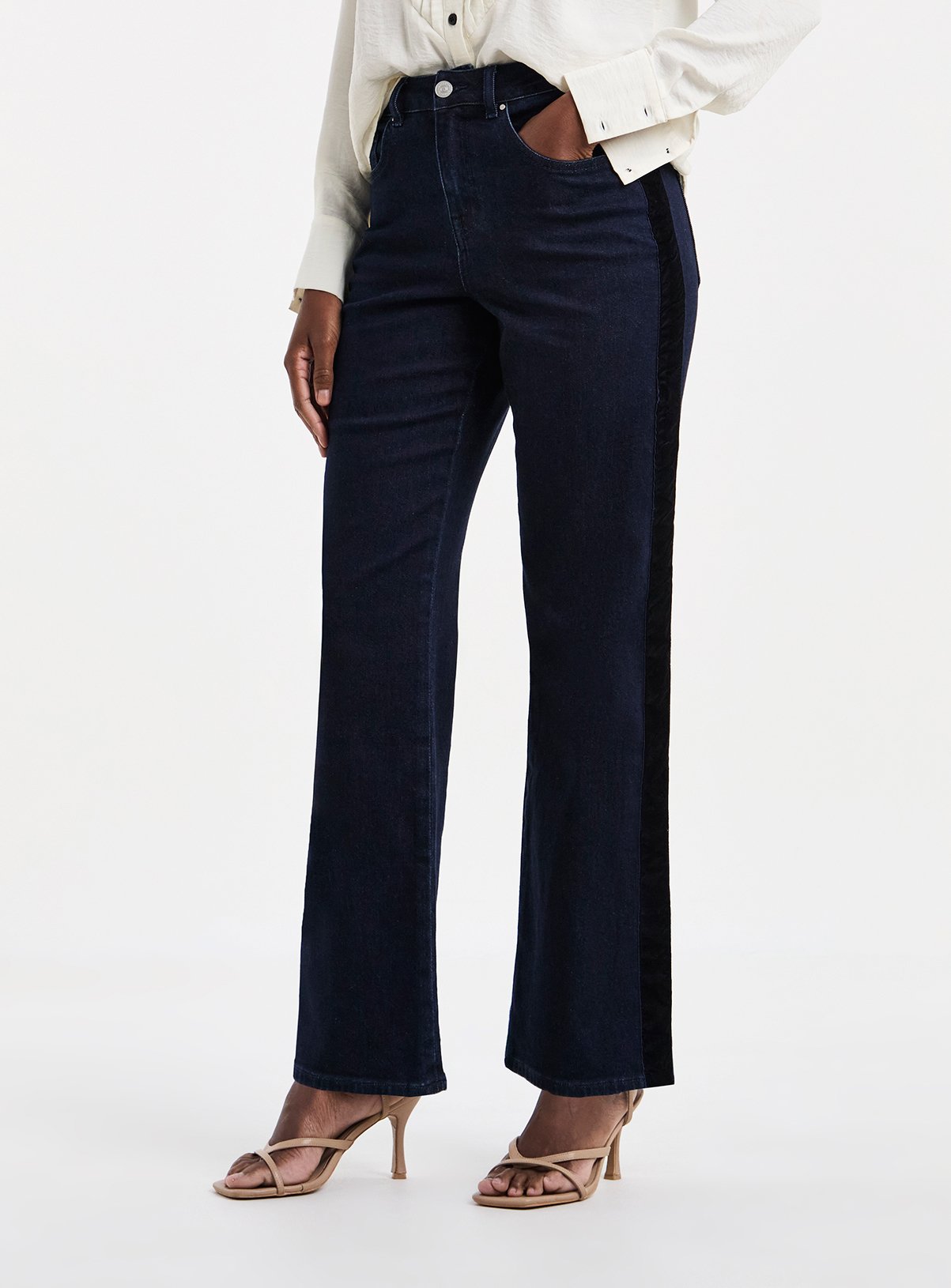 JD WILLIAMS Wide Leg Velvet Side Stripe Jeans 