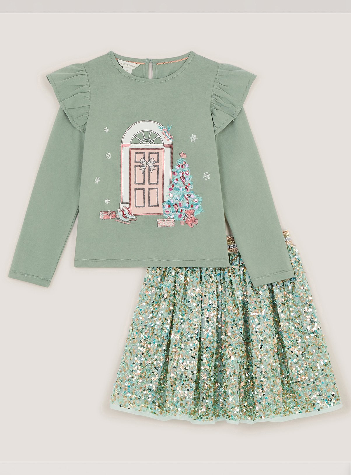 MONSOON Christmas Top & Sequin Disco Skirt Set 