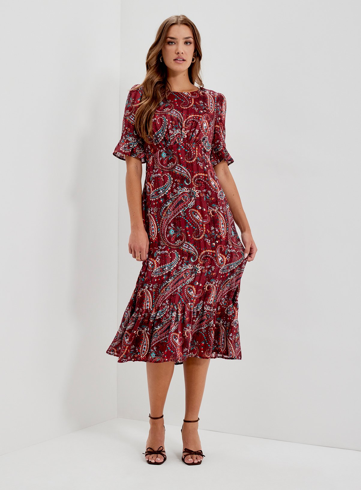 FINERY Jennifer Printed Satin Chiffon Midi Dress 8