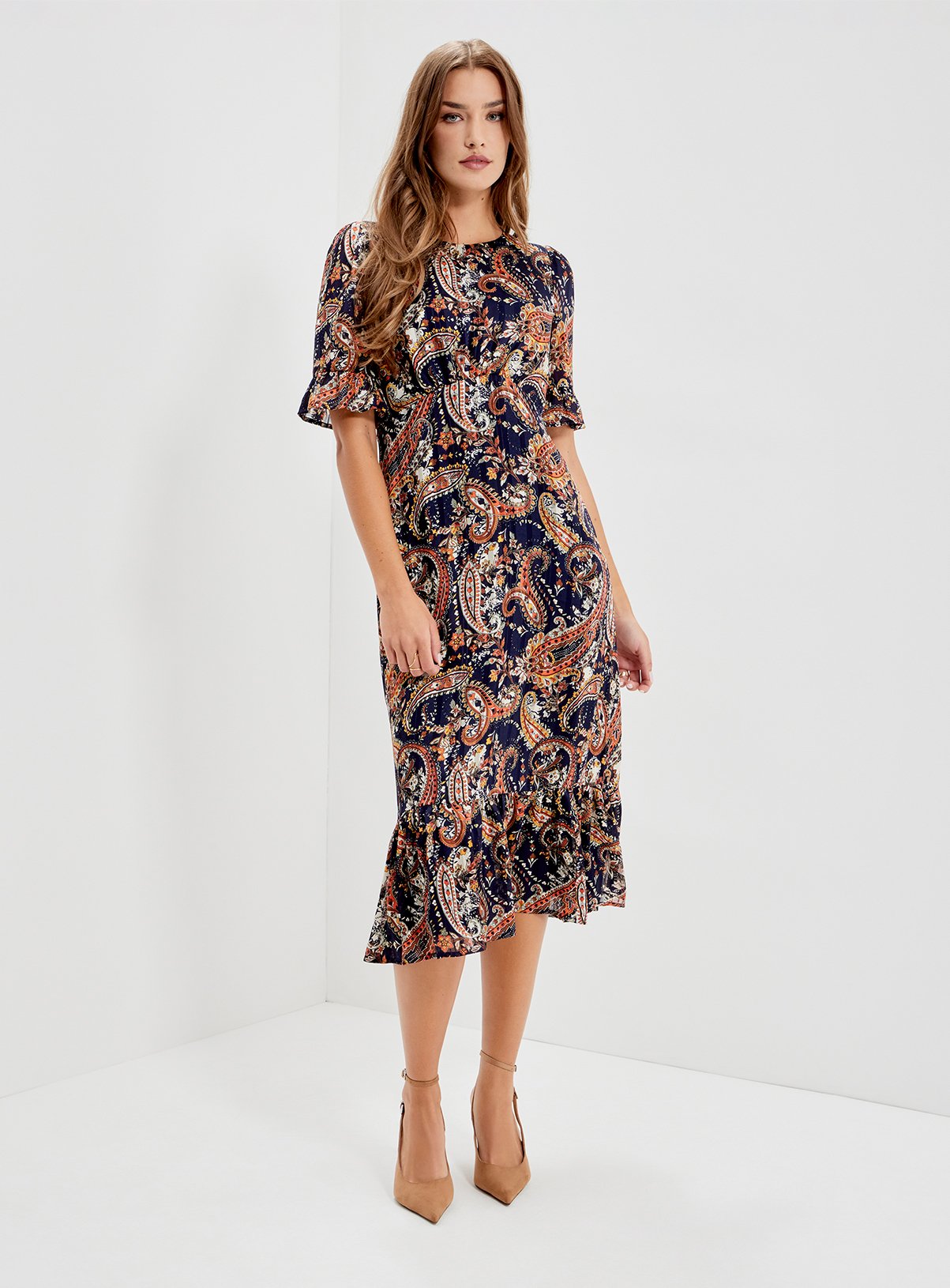 FINERY Jennifer Printed Satin Chiffon Midi Dress 8