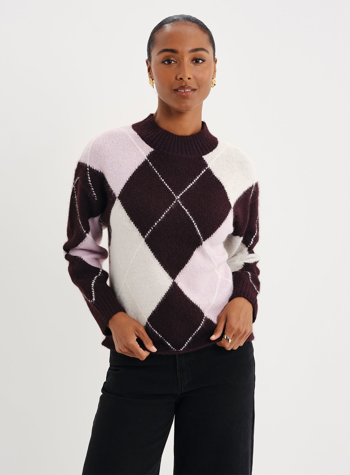 FINERY Veda Argyle High Neck Jumper With Wool 8