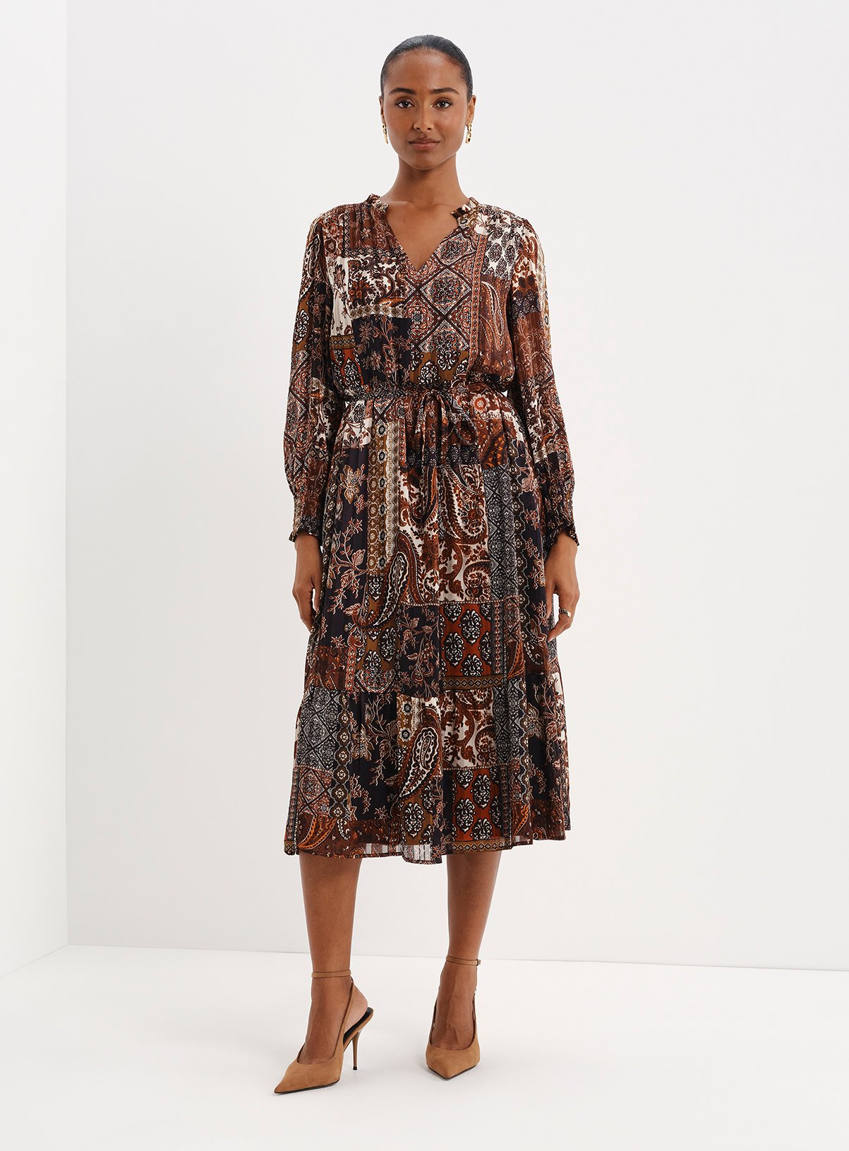 FINERY Kathleen Satin Stripe Chiffon Midi Dress 8