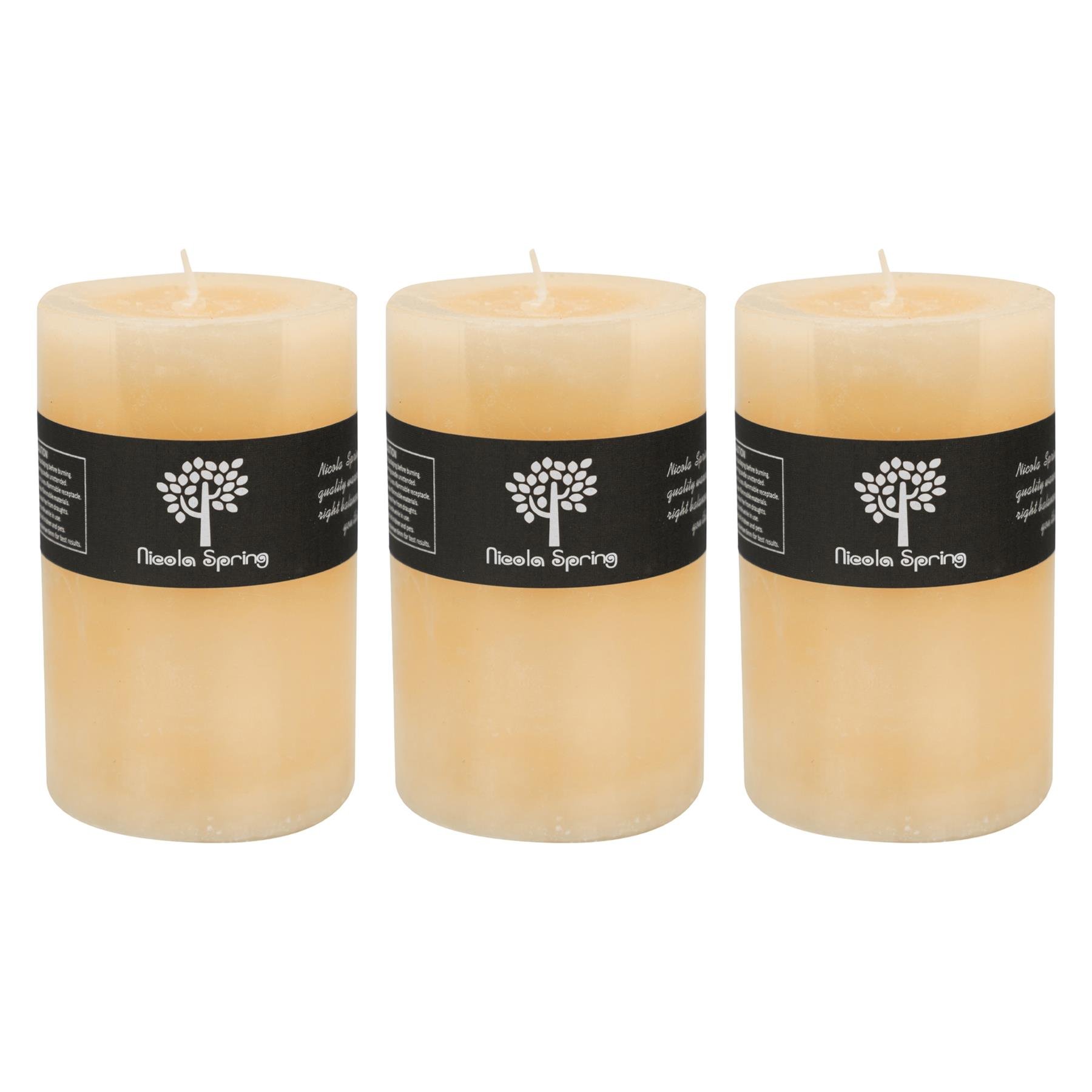 Nicola Spring 130ml Round Vanilla Pillar Candles Pack of 3 - Cream