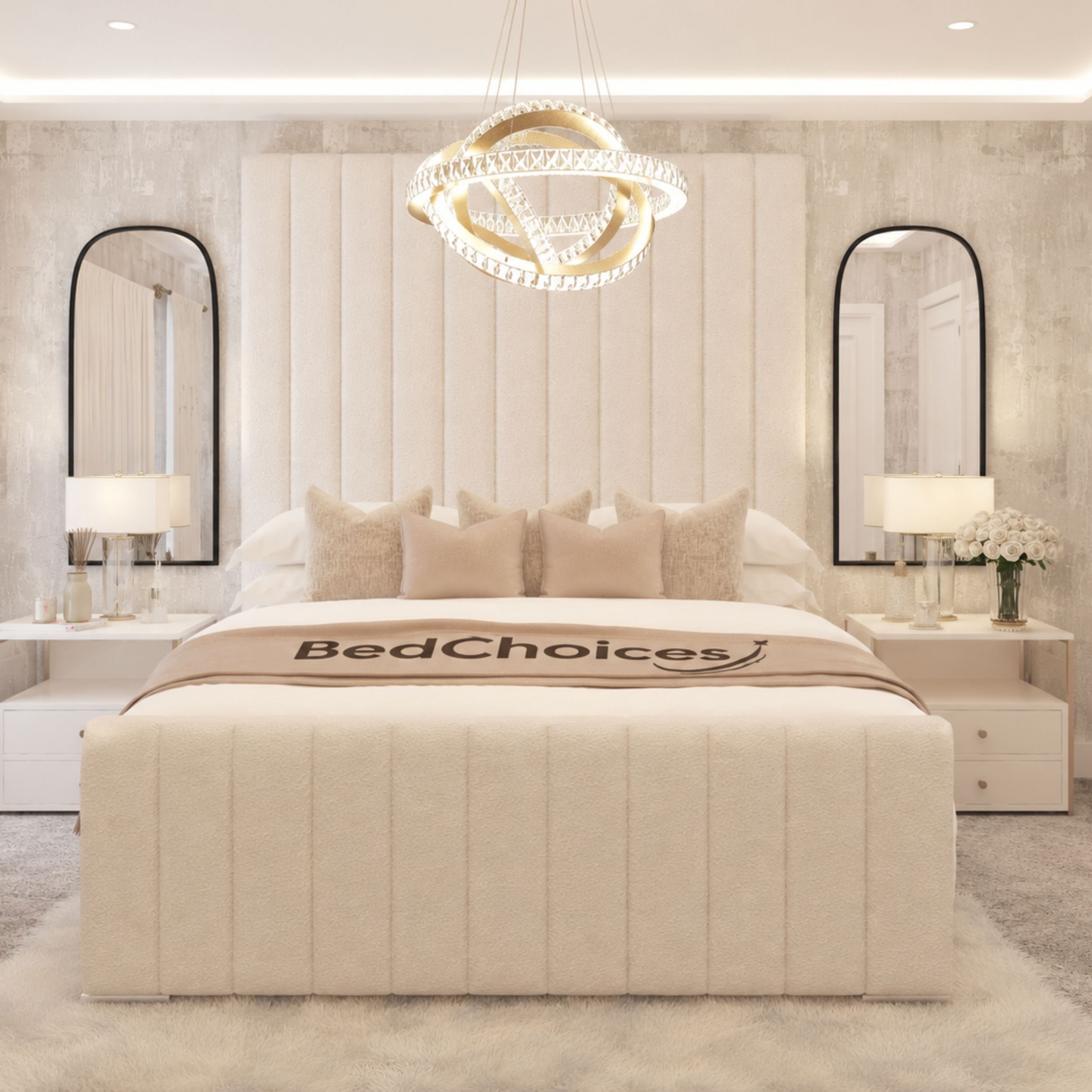 Bed Choices Kensington Kingsize Boucle Bed Frame With 70" Headboard - Cream