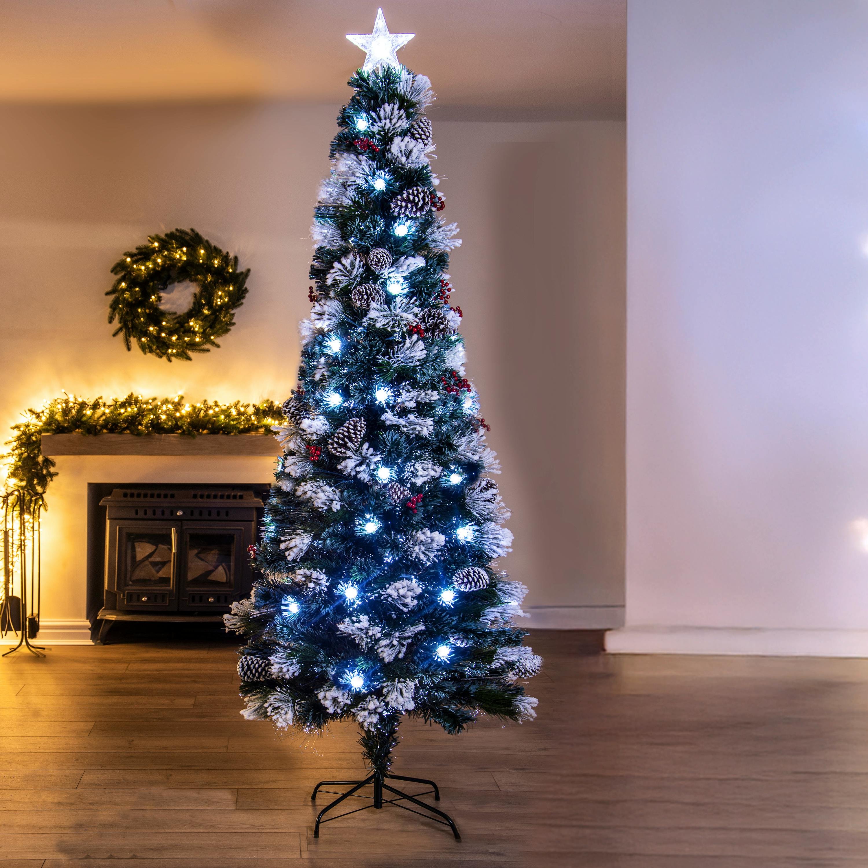Christmas Tree World 8ft Snowy LED Frosted Pine Fibre Optic Tree