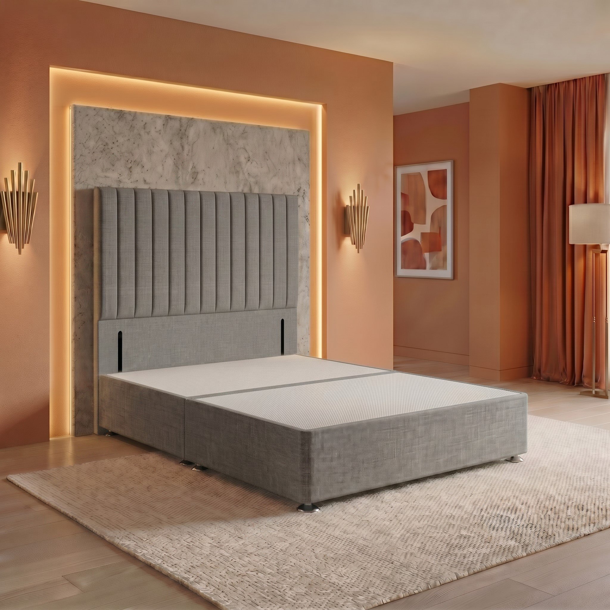 Somnior Heritage Linen Small Double Divan Bed Base & 54" Headboard - Silver
